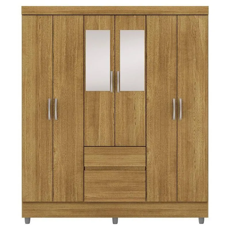Guarda Roupa Casal 6 Portas 2 Gavetas Espelho 153 Cm Vlr Nature