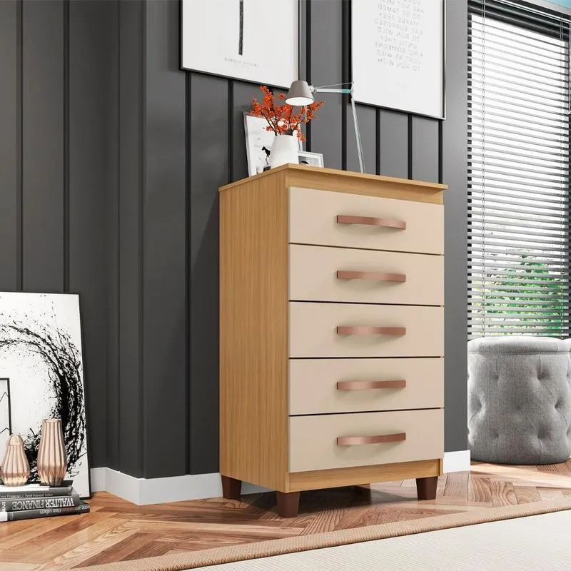 Comoda 5 Gavetas 57 Cm Moden 2259 Carvalho Am Off White Incp