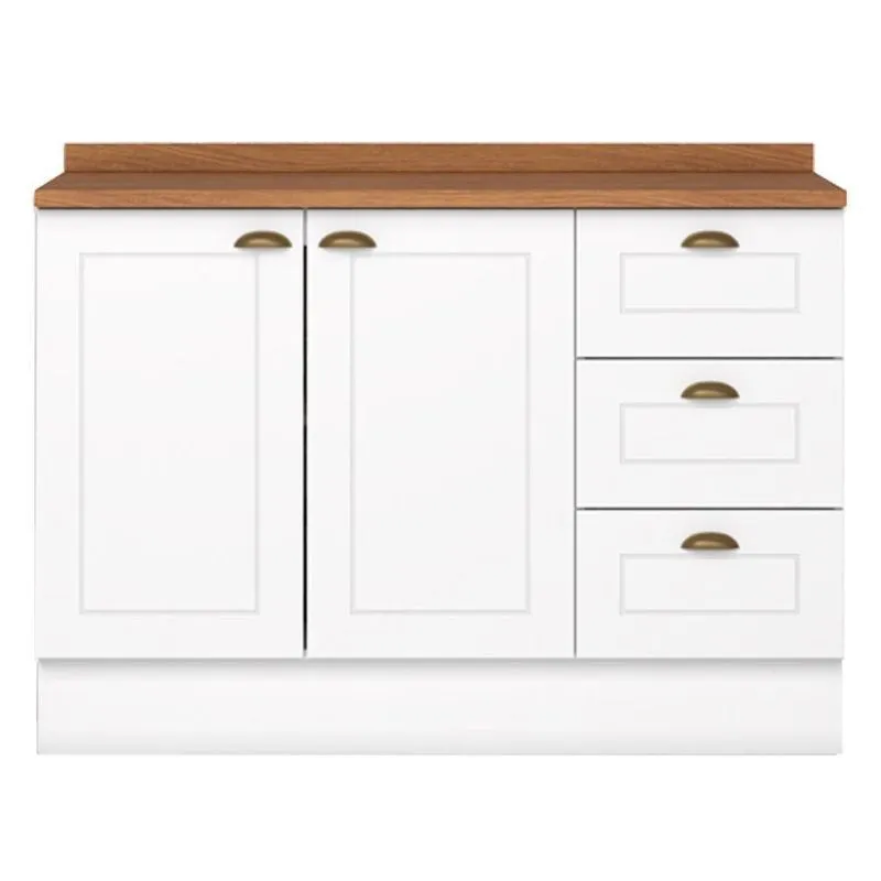 Balcao Pia Com Tampo 120cm C353 Americana Branco Nature Henn Branco Nature