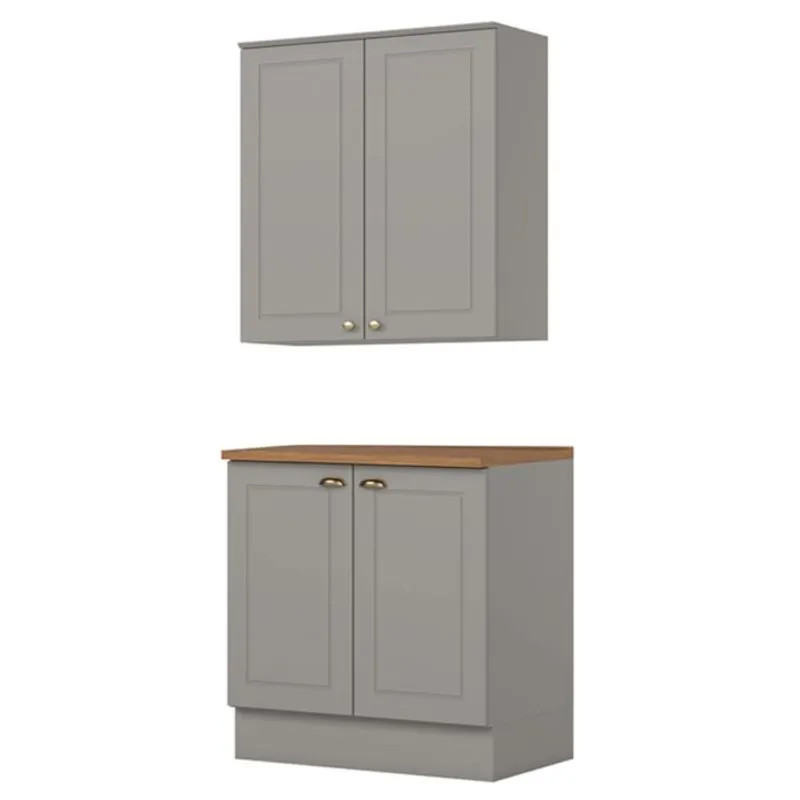 Armario Aereo E Balcao 80cm Americana Cinza Nature Henn