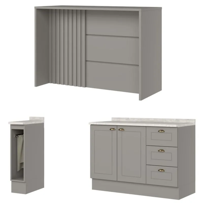 Bancada E Balcao Gourmet 146 Cm Ce817 Americana Cinza Calcare Henn