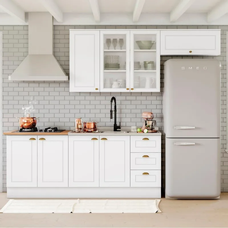Cozinha Modulada 5 Pecas 280cm Ce379 Americana Branco Nature Henn Branco Nature