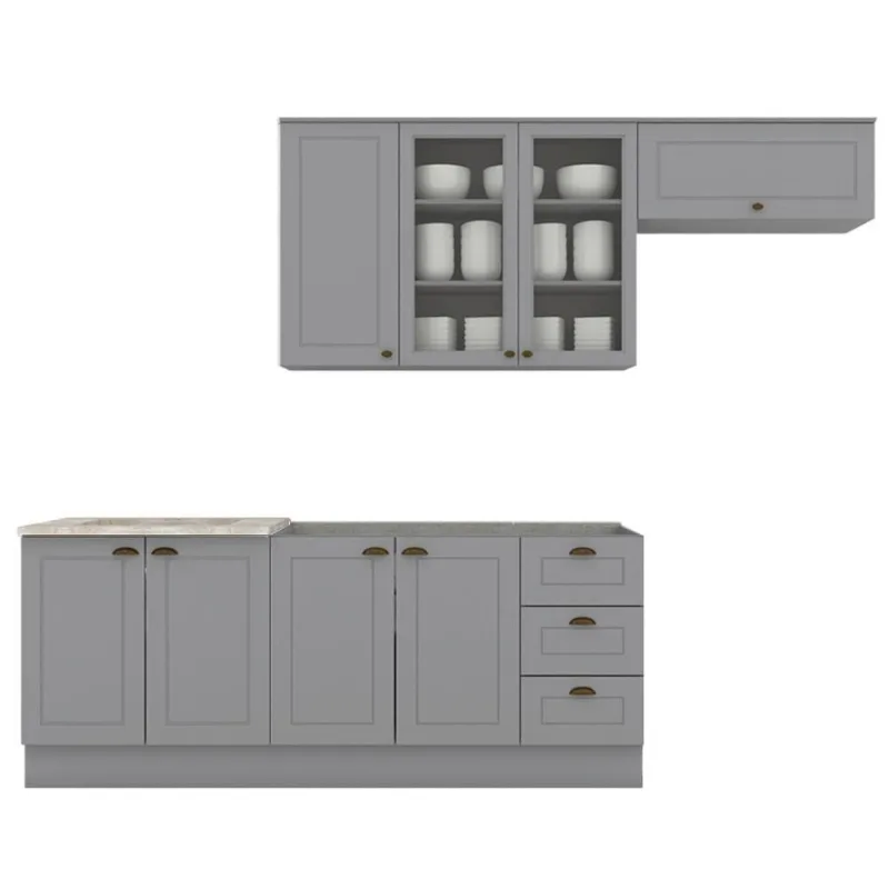 Cozinha Modulada 5 Pecas 280 Cm Ce379 Americana Cinza Calcare Henn Cinza Calcare