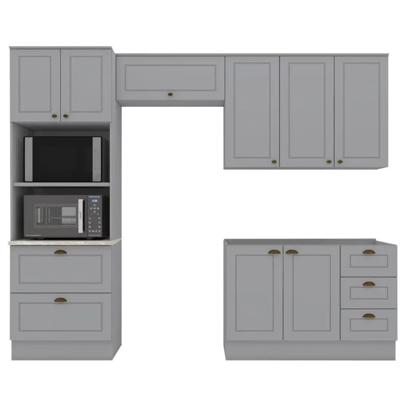 Cozinha Modulada 4 Pecas 272 Cm Ce373 Americana Cinza Calcare Henn Cinza Calcare