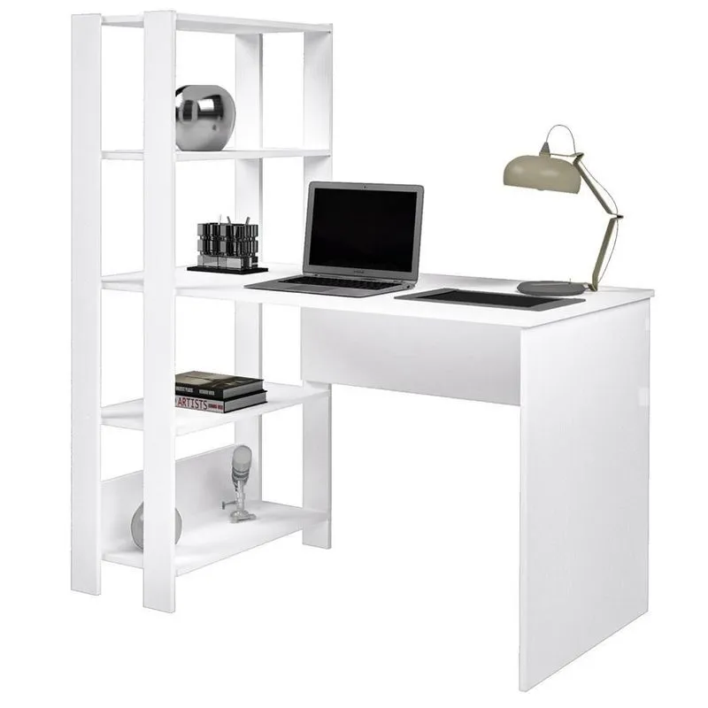 Mesa Escrivaninha 134x120 Cm 3 Prateleiras Branco Arly Branco