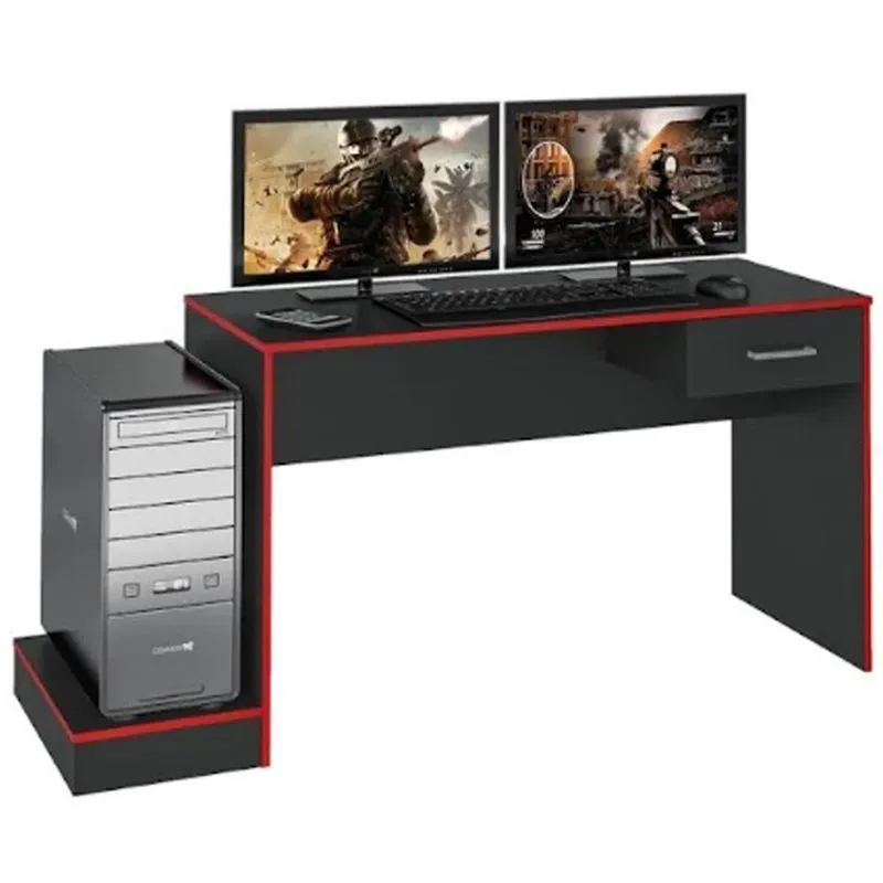 Mesa Escrivaninha Gamer 1 Gaveta 160 Cm Preto Vermelho Arly Preto Vermelho