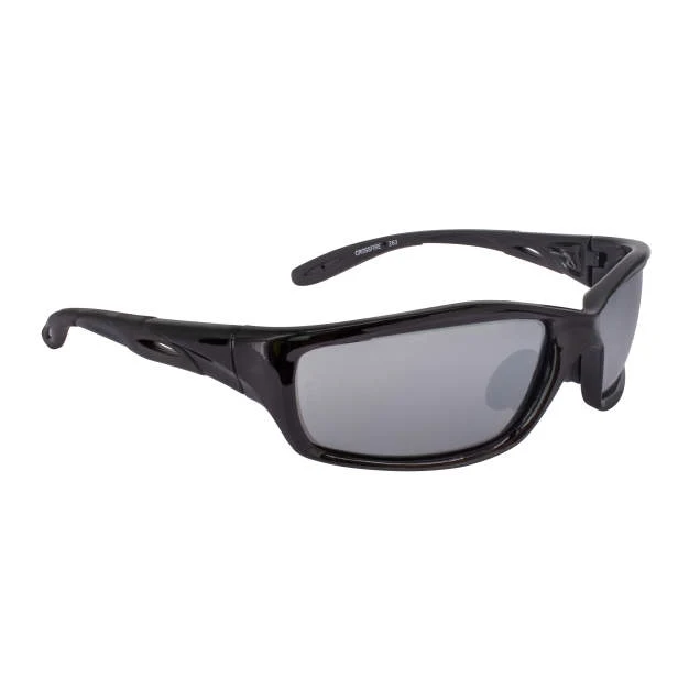 Crossfire Infinity Premium Safety Eyewear Shiny Black Frame - Silver Mirror Lens
