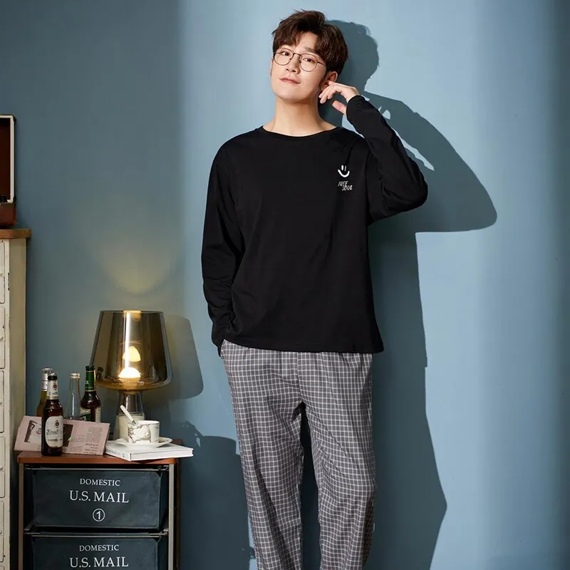 Pijamas Conjuntos Para Homens Algodão Quente Inverno Masculino L