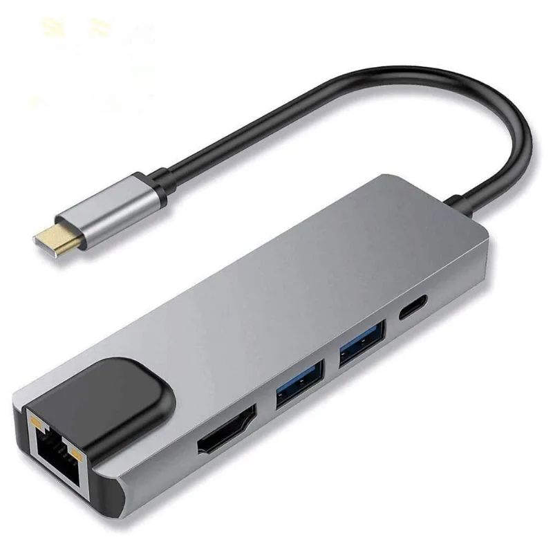 Adaptador USB para Hdmi, hub usbc, porta RJ45 Gigabit saída hdmi 4K