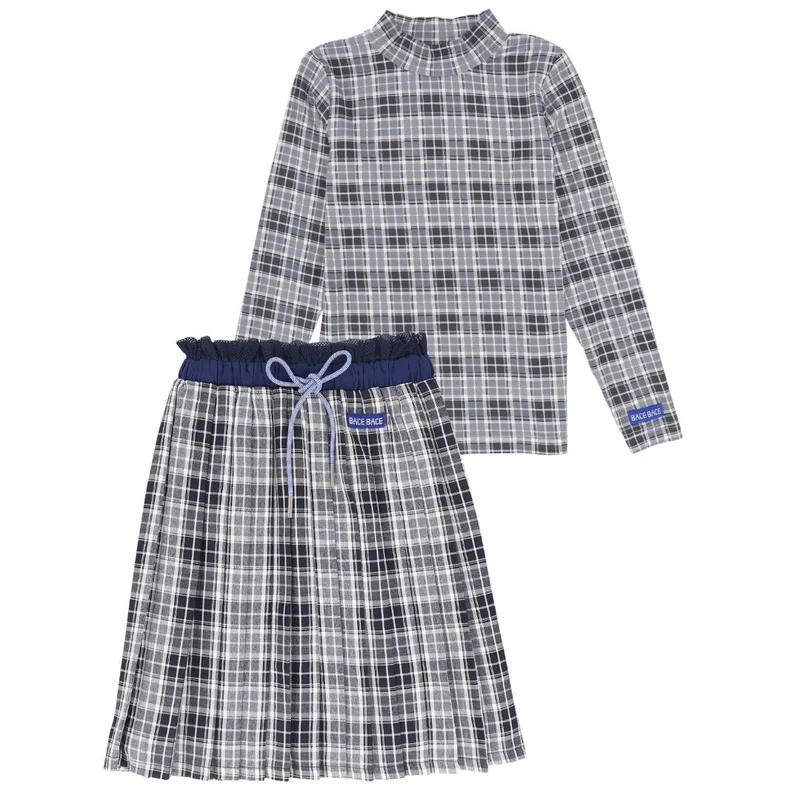 BACE COLLECTION NAVY CHECKED MOCKNECK SET 4 / 22