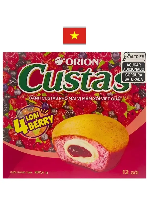 ORION CUSTARD CHEESE BERRY 12P 282g (G) - Bolo com recheio cremoso de frutas vermelhas. Origem: Vietnã