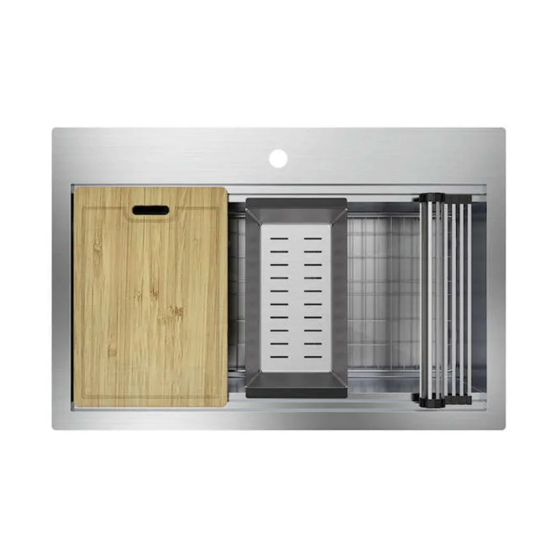 Landon & Co. Workstation Single Sink Kit in Stainless Steel with Cutting Board, Colander and Grid - 20 x 31-in