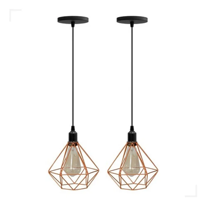 Kit 2 LIndos Lustres Pendente Diamante Aramado Luminária Teto