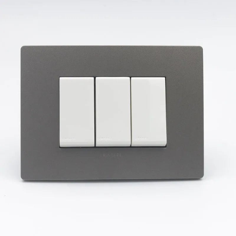 INTERRUPTOR TRIPLE 2 SIMPLE Y 1 CONMUTADOR 3 VIAS SINTHESI S33 PLACA PIEDRA Y DADOS BLANCOS