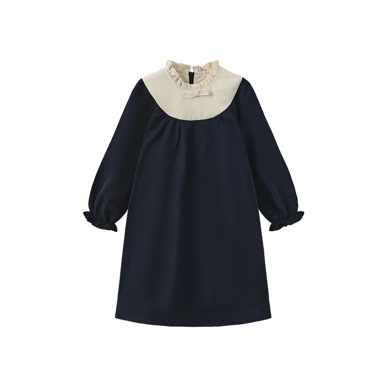 PAPILLON NAVY QUILTED NECK TAFFETA DRESS 4