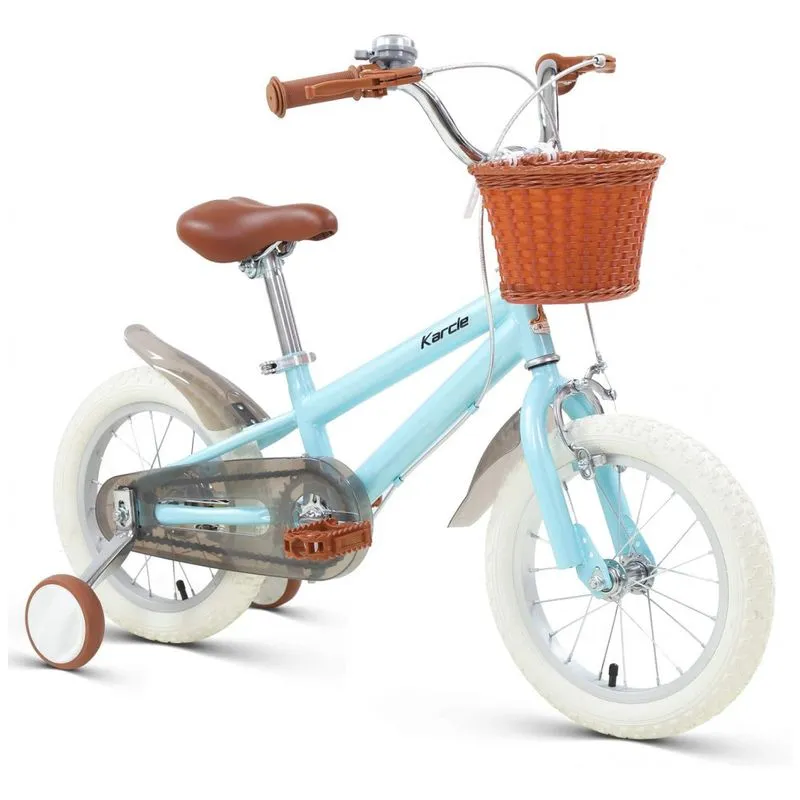 Bicicleta Infantil Retro Com Rodas De Treinamento, Cesta E Sino, 3 A 10 Anos, Karcle, Azul