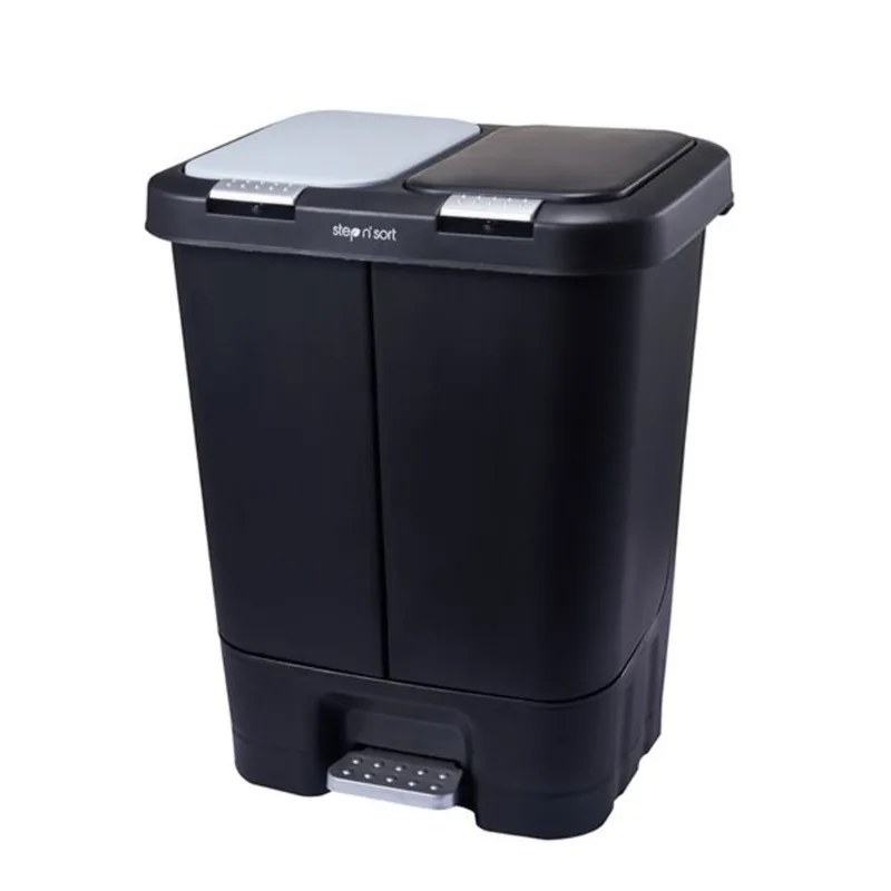 Step N' Sort 40-L Black Plastic Trash and Recycling Bin With Lids Included