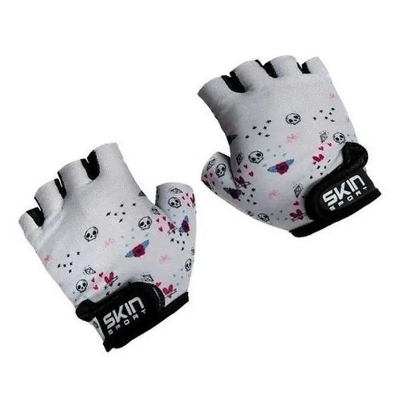 Luva De Bike Infantil Skin Sport Kids Meio Dedo Branco Rosa