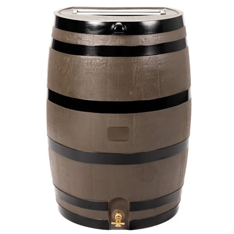 RTS Home Accents Polyethylene 50 USG Rain Barrel - Woodgrain with Black Stripes