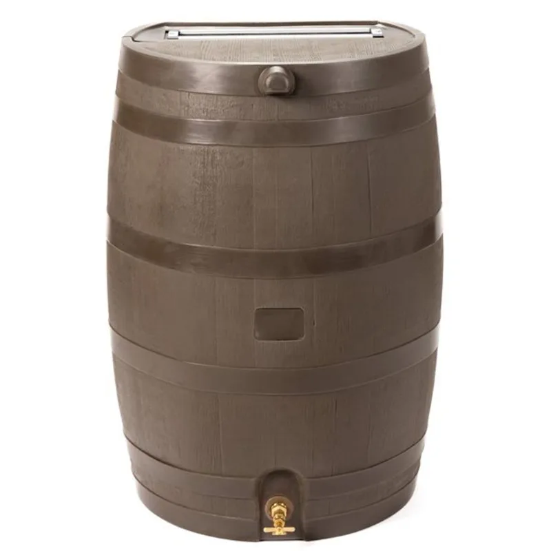 RTS Home Accents Polyethylene 50 USG Flat Back Rain Barrel - Walnut