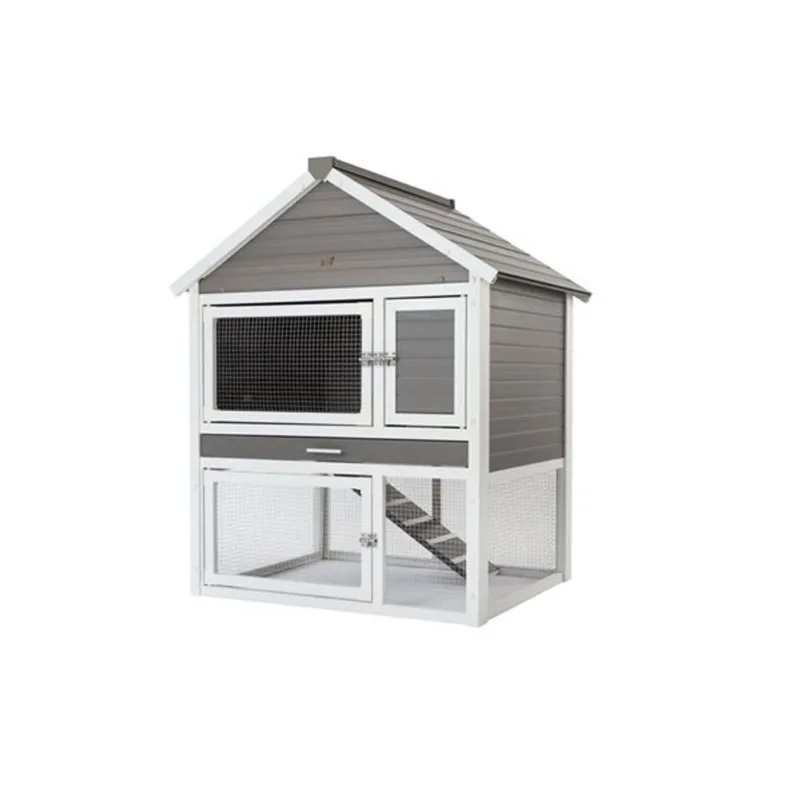 New Age Pet Huntington Townhouse Grey and White Composite Rabbit Hutch