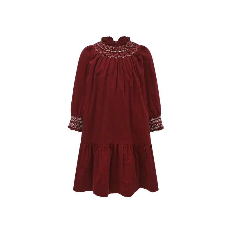 ONE CHILD BURGUNDY SMOCKED DRESS 7