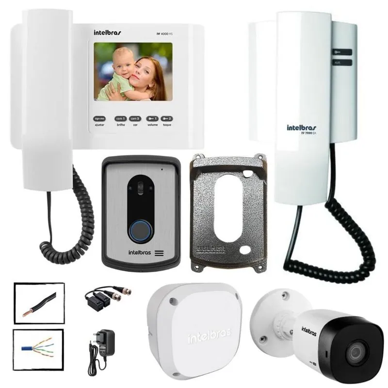 Kit Video Porteiro IV 4010HS Intelbras com extensão e camera