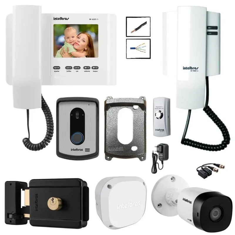Kit Video Porteiro IV 4010HS Intelbras extensão e fechadura