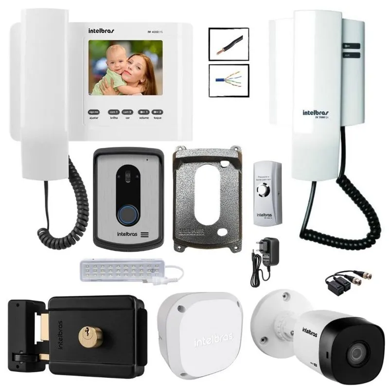 Kit Interfone Camera IV4010HS Intelbras extensão e Fechadura