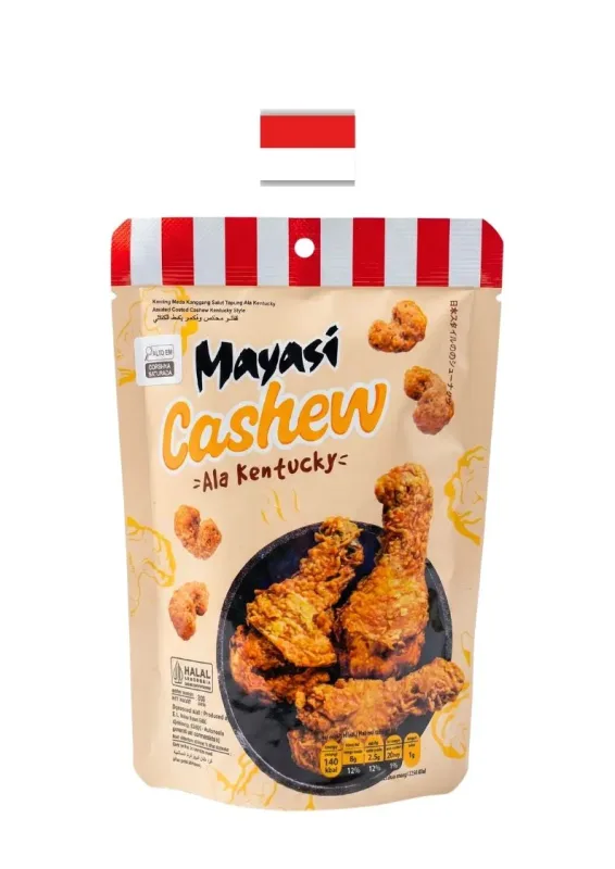 MAYASI SALG CASHEW CHICKEN KENTUCKY 35g - Salgadinho com Castanha-de-caju sabor frango frito kentucky. Origem: Indonésia