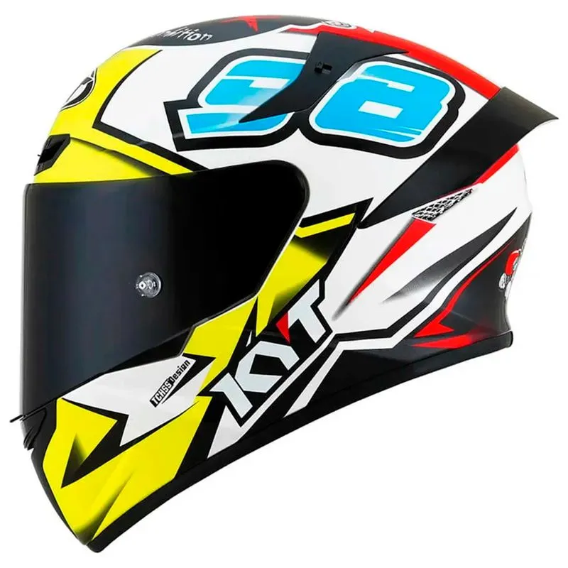 Capacete KYT TT Course 98 Bomb Branco Azul Amarelo 60