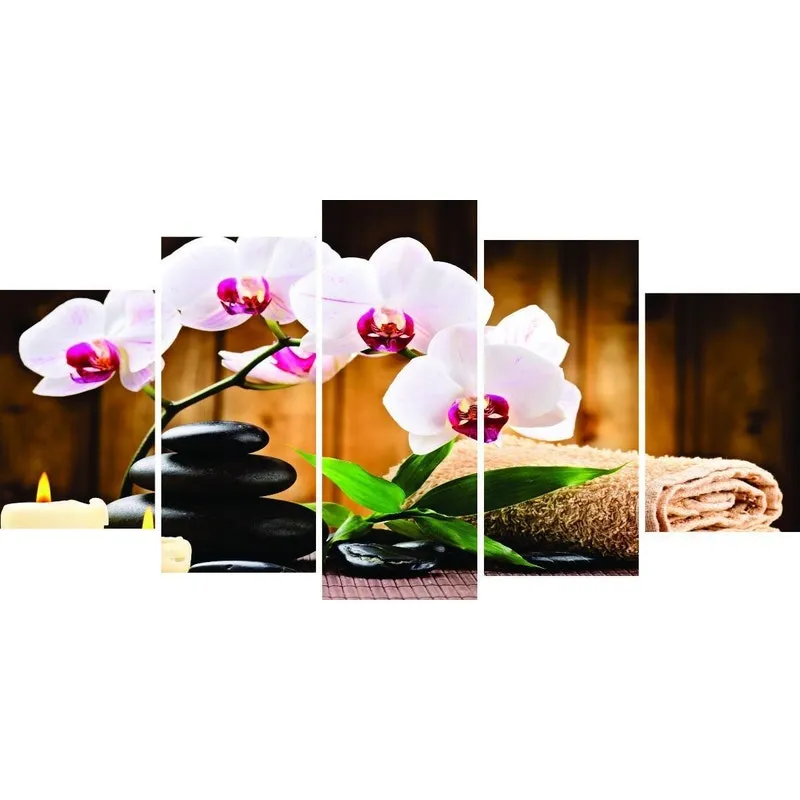 Quadro Decorativo Orquídeas Brancas 5 Peças 115 x 60 cm