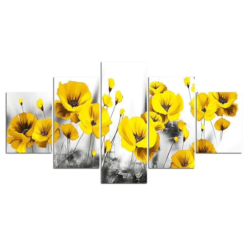 Quadro Decorativo Kyme Flores Amarelas Papoulas 5 Peças
