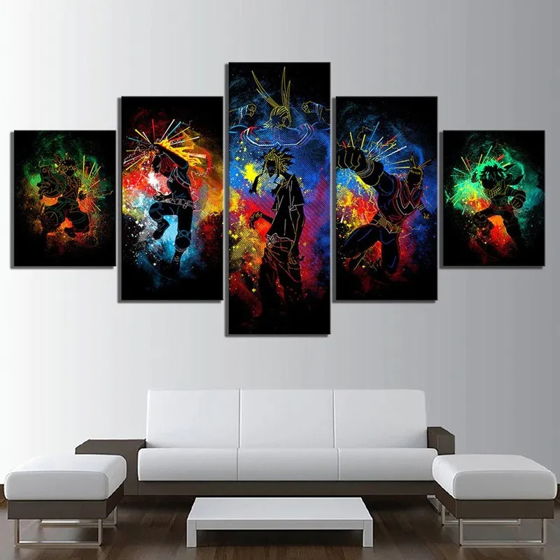 Quadros Decorativos 5 Peças Anime Heroi Acadamia Desenhos