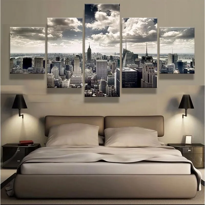 Quadros Decorativos 5 Peças Cidades Nova Iorque Edificios