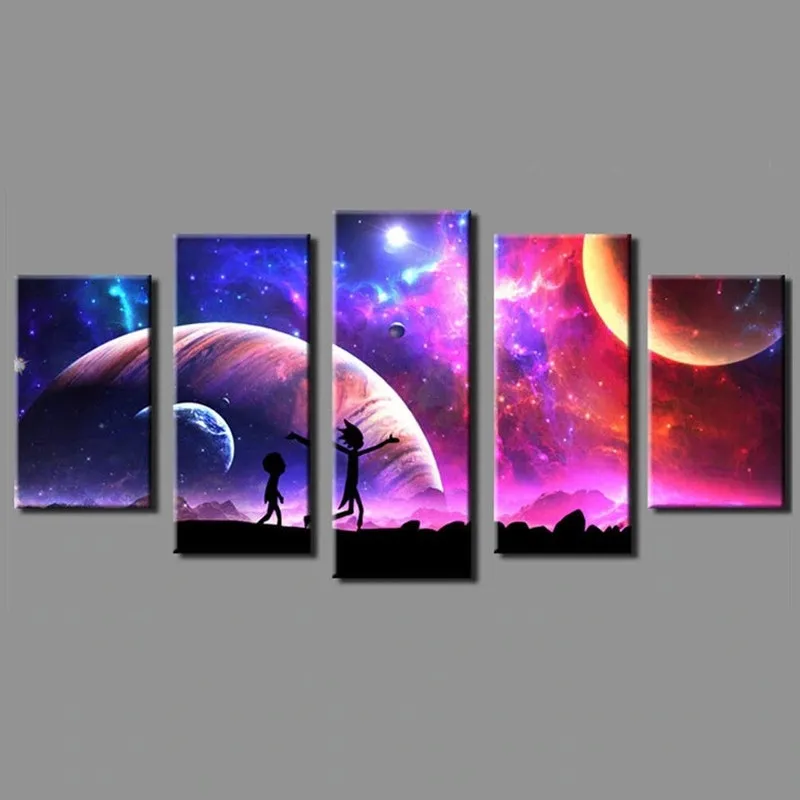 Quadro Decorativo Rick And Morty 5 Peças 115x60cm