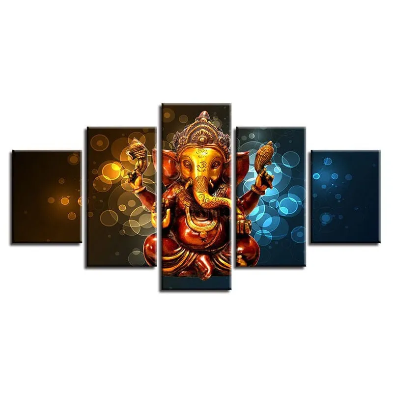 Quadros Decorativos 5 Peças Elefante Ganesha Colorido