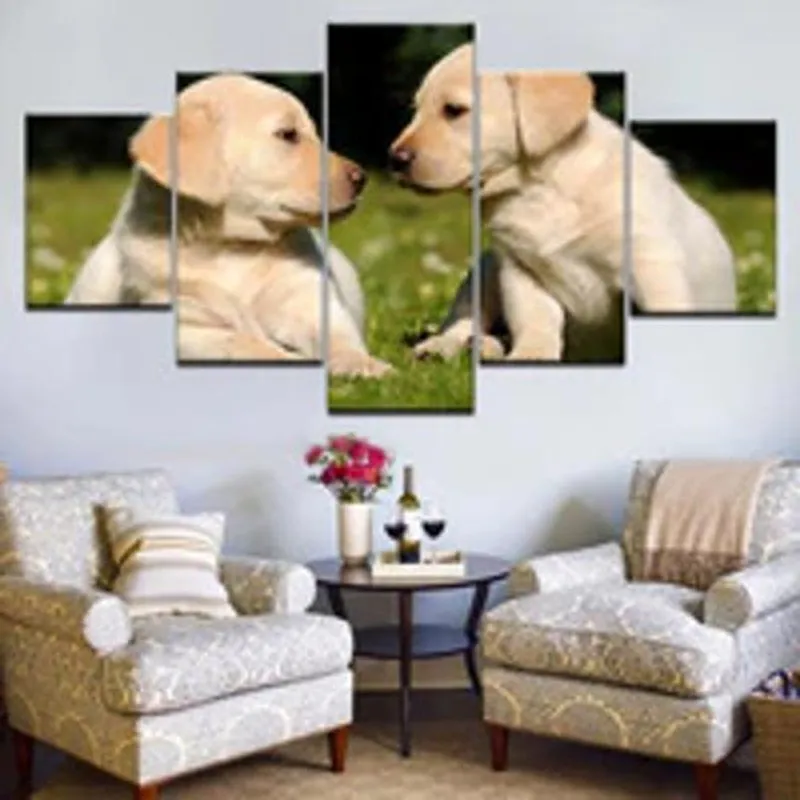 Quadro Decorativo Mosaico De 5 Peças Cachorrinhos Golden