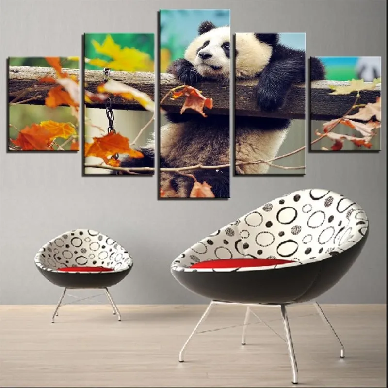 Quadros Decorativos 5 Peças Panda Arvores Paisagem