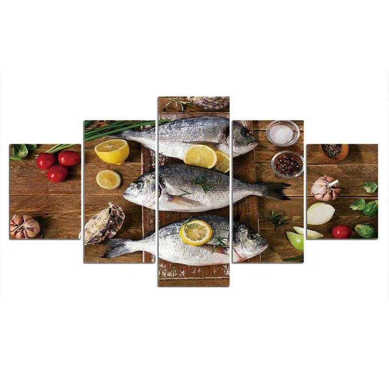 Quadros Decorativos 5 Peças Cozinha Peixaria Restaurante