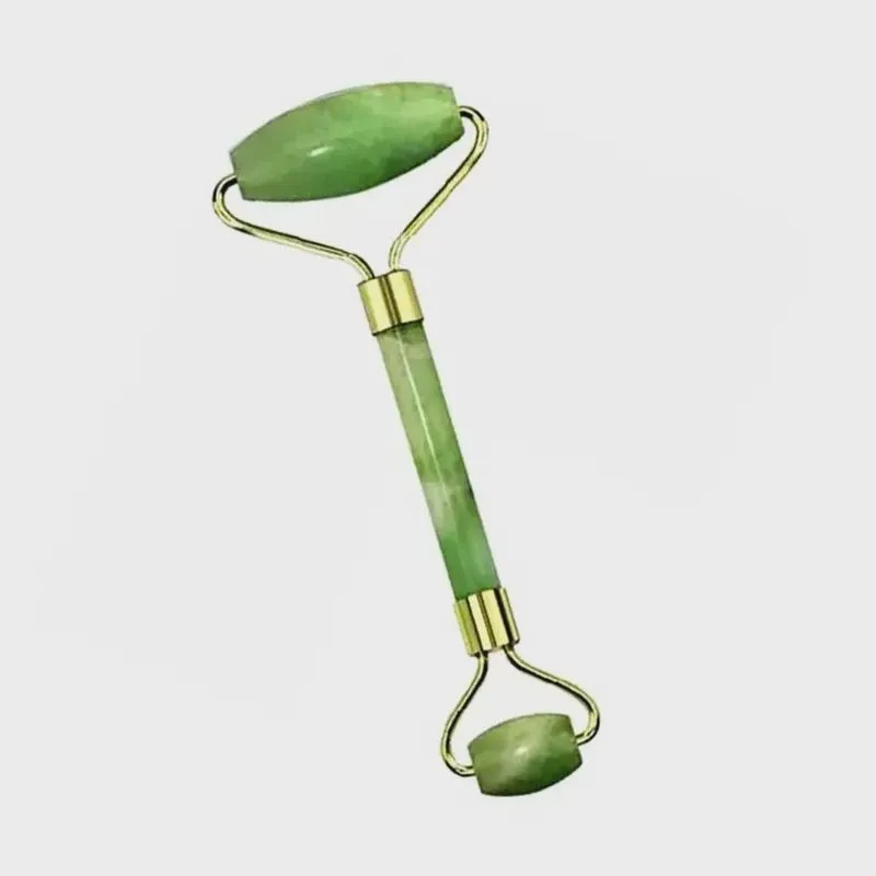 Massageador Facial de Duas Pontas Com Pedras de Jade Naturais Massageador de Rolo Varinha de Massagem Facial