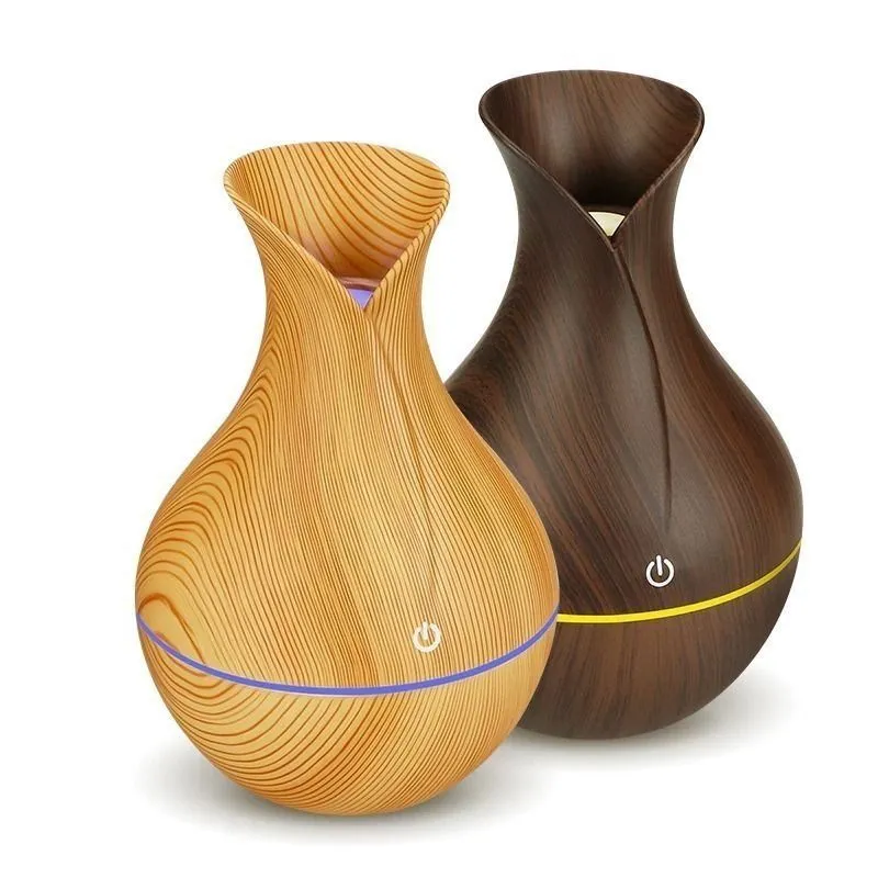 Umidificador Ultrassônico Usb Tipo Madeira Difusor Com Led Colorido 130ml Aromas Vaso