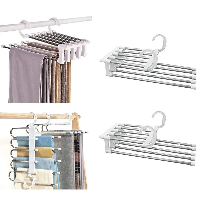 Kit 2 Cabides Multifuncional Calças Inox 5 Divisórias