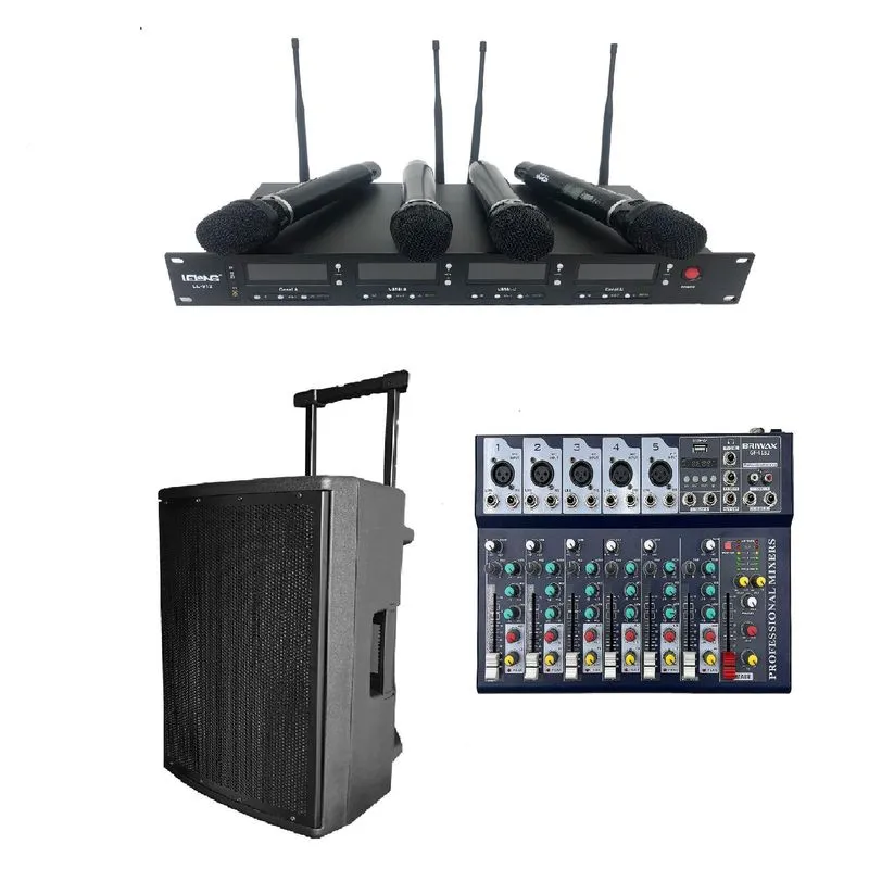 Kit Mesa Som Gf-6182 + Caixa Ativa Bp0615 + Microfone Sl912m