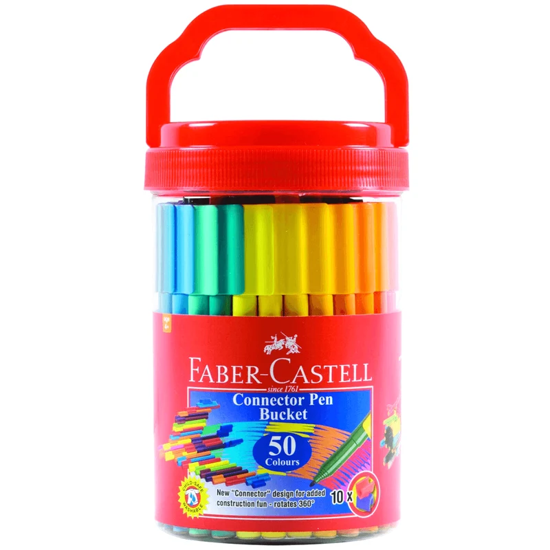 Faber-Castell Connector Pens Markers Assorted Colours Pack 50 Bucket Riot Art & Craft