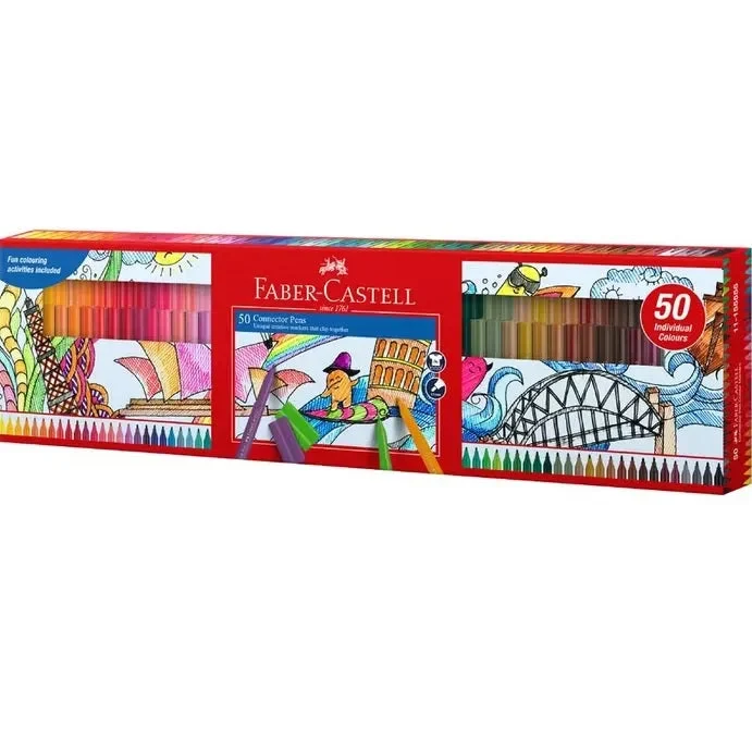 Faber-Castell 50 Connector Pens Colour Markers Assorted Colours Box Set SuperOffice