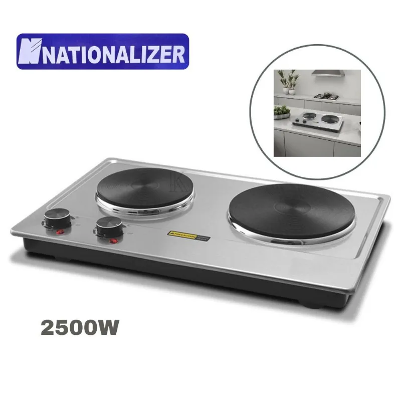 COCINA ELECTRICA DE ACERO INOXIDABLE 2 HORNILLAS NATIONALIZER