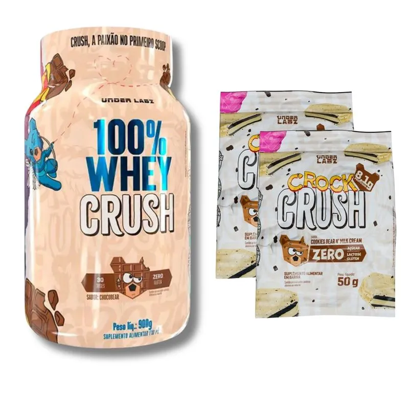 Kit Whey 100% Crush Concentrada Chocobear 900g + 2 Crock Crush 50g Cookies - Under Labz