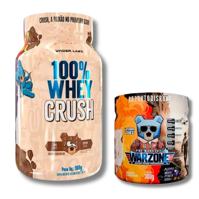 Kit Whey 100% Crush Concentrada Chocobear 900g + Warzone Purple Heart Punch 300g - Under Labz