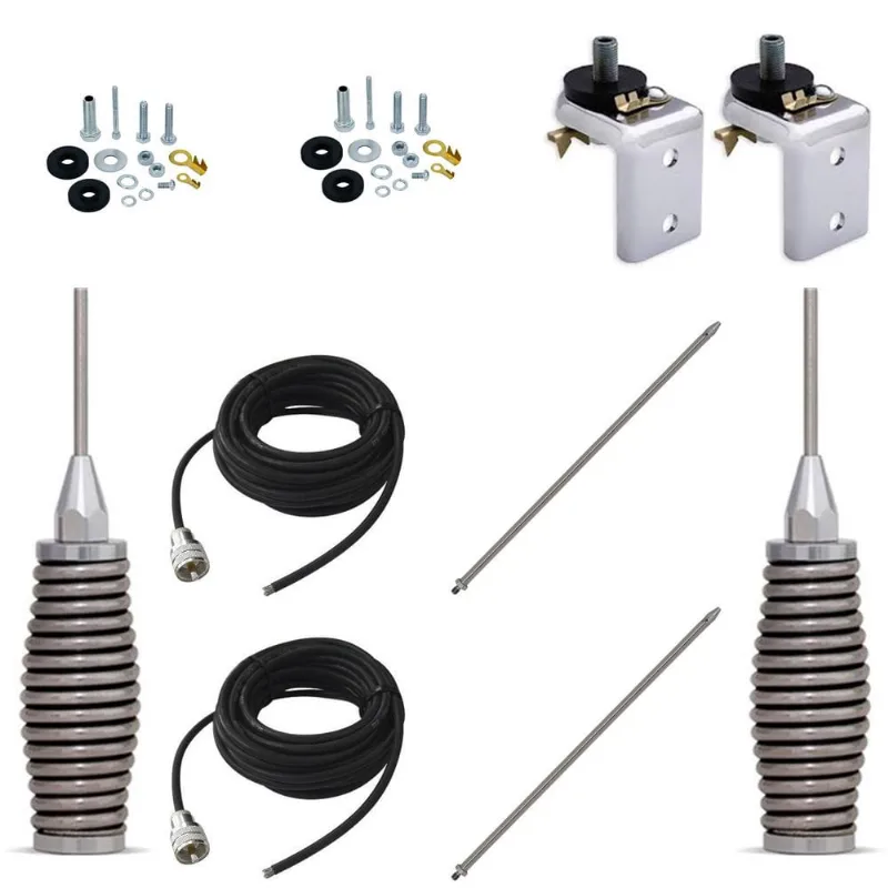2 Antena Móvel px Marinox 2,70 Metros Mola Inox B-2003 + 2 Prolongador Inox 60cm + 2 Cabo Coaxial 5,5 Metros + 2 Suporte Universal para Antena + 2 Kit de Parafusos Anti-Furto
